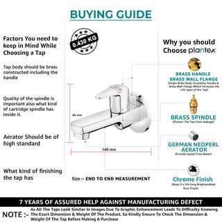 Plantex Pure Brass PAC-1802 Single Lever Bib Cock (Long Body) for Bathroom & Kitchen Sink Tap/Basin Faucet with Brass Wall Flange & Teflon Tape. (Mirror-Chrome Finish)