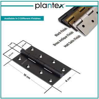 Plantex Heavy Duty Stainless Steel Door Butt Hinges 4 inch x 14 Gauge/2 mm Thickness Home/Office/Hotel for Main Door/Bedroom/Kitchen/Bathroom - Pack of 6 (Black)