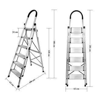 Plantex Premium 6 Step Folding Aluminium Ladder for Home Use/Wide Anti Skid Step Ladder(Anodize-Silver)