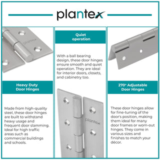 Plantex Heavy Duty Stainless Steel Door Butt Hinges 3 inch x 16 Gauge/1.5 mm Thickness Home/Office/Hotel for Main Door/Wooden/Bedroom/Kitchen - Pack of 6 (Satin Matt)