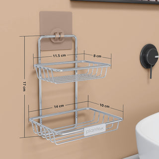 Plantex Self-Adhesive Stainless Steel Wall Hanging Soap Storage Rack/Bathroom soap Holder for Wall/Double Layer Soap Tray - Bathroom Accessories