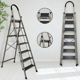 Plantex 7 Steps Ladder-Foldable Aluminium/Heavy Duty-Wide Anti Skid Steps (Anodize Coated-Gold)