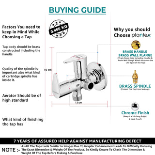 Plantex PAC-1808 Pure Brass 2-Way Angle Valve Tap for Bathroom with Brass Wall Flange & Teflon Tape- Quarter Turn Tap (Mirror-Chrome Finish)