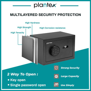 Plantex Digital Safe Locker for Home-Security locker with Electronic Keypad and Key lock/Safety Box for Home - Black - 10 Litres