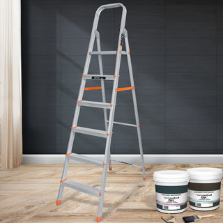 Plantex Restructured Legend Folding 6 Step Ladder for Home - 6 Wide Anti-Skid Step Ladder (Orange-Silver, Aluminium)