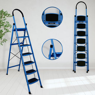 Plantex Premium Steel Foldable 7-Step Ladder for Home -Anti Skid Step/Strong Wide Steps Ladder - (Sapphire Blue & Black)