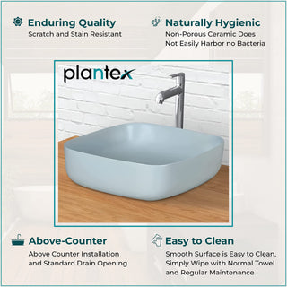 Plantex Premium Tabletop Ceramic Square Wash Basin/Countertop Bathroom Sink (Ocean, 16 x 16 x 5 Inch)