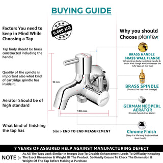 Plantex Pure Brass Two Way Tap for Washing Machine/Wash basin tap/2-way Bibcock Water Tap with Brass Wall Flange & Teflon Tape/Wash basin taps-(ICO-907-Chrome)