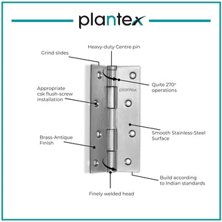 Plantex Heavy Duty Stainless Steel Door Butt Hinges 4 inch x 14 Gauge/2 mm Thickness Home/Office/Hotel for Main Door/Bedroom/Kitchen/Bathroom - Pack of 24 (Satin Matt)