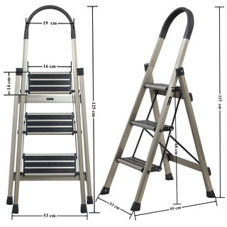 Plantex Ladder for Home-Foldable Aluminium 3 Step Ladder-Wide Anti Skid Steps (Anodize Coated-Gold)