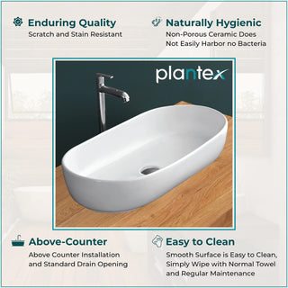 Plantex Platinum Ceramic Wash Basin/Basin for Bathroom/Tabletop Wash Basin/Bathroom Basin (White, 28 x 14.5 x 6 Inch)