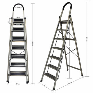 Plantex 7 Steps Ladder-Foldable Aluminium/Heavy Duty-Wide Anti Skid Steps (Anodize Coated-Gold)