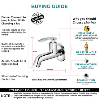 Plantex Pure Brass COL-1002 Single Lever Bib Cock (Long Body) for Bathroom/Kitchen Sink Tap/Basin Faucet with Brass Wall Flange & Teflon Tape (Mirror-Chrome Finish)