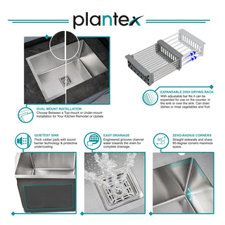 Plantex Premium Kitchen Sink/24"x18"x10" Inches Stainless Steel Sink For Kitchen with 7 Years of Warranty - Single Bowl Sink, Silver Matt (All Fittings & Drain Rack Included)