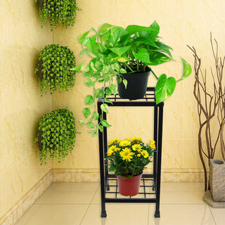 Plantex Heavy GI Metal 2-Tier Plant Stands/Flower Display Shelf/Garden Decor for Indoor & Outdoor (Black)