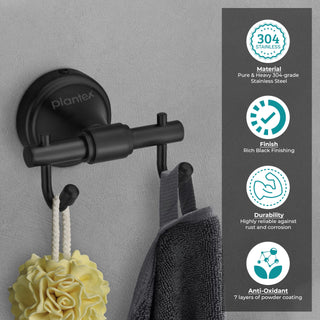 Plantex 304 Grade Stainless Steel Hooks for Hanging Clothes and Towel in Bathroom/Living Room - Niko (Black)