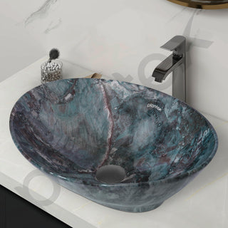 Plantex Ceramic Basin for Bathroom/Table Top Ceramic Basin/Washbasin for Bathroom - (BOAT-NS-553-Marble Finish)