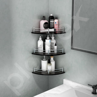 Plantex Premium Black Glass Corner Shelf for Bathroom/Wall Shelf/Storage Shelf (12 x 12 Inches - Pack of 3)