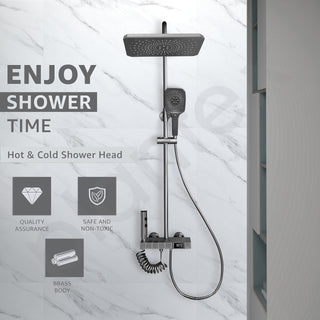 Plantex Thermostatic Shower Panel with Piano Switches/Shower Set with Head Shower/Hand Shower/Bidet Gun - Slate Grey