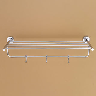 Plantex 304 Grade Stainless Steel Towel Rack with Hooks/Bathroom Towel Rod/Towel Hanger/Bathroom Accessories - Nipron (24-inch) Chrome