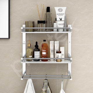 Plantex Shelf for Bathroom Organizer/Stainless Steel Bathroom Items with Towel Holder/Towel Rod & Hooks/Bathroom Fittings Accessories Set (3-Tier, Chrome)