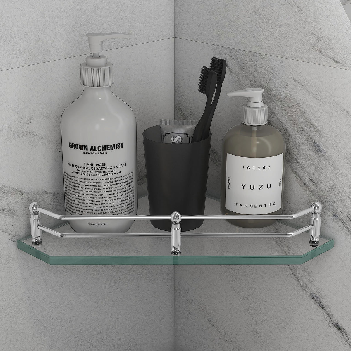 Plantex Diamond Glass Shelf for Bathroom/Kitchen Corner Shelf Wall Storage Shelf - Bathroom Accessories for Home Decor (9x9 Inches) (Transparent - Pack of 1)