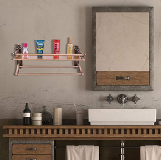 Plantex Antique Space Aluminum Multipurpose Bathroom Shelf with Double Towel Rod/Kitchen Shelf- Wall Mount