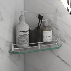 Plantex Diamond Glass Shelf for Bathroom/Kitchen Corner Shelf Wall Storage Shelf - Bathroom Accessories for Home Decor (9x9 Inches) (Transparent - Pack of 1)