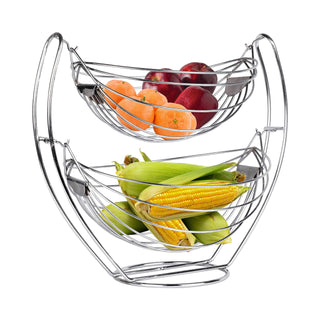 Planet Stainless Steel Double Step Swing Fruit and Vegetable Storage Basket (Silver).