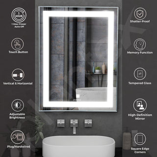 Plantex LED Mirror Glass with Sensor for Bathroom/Single Tone (White Light)/Designer Mirror for Living Room/Bedroom/Dressing Room – Rectangle Shape (18x24 inch)