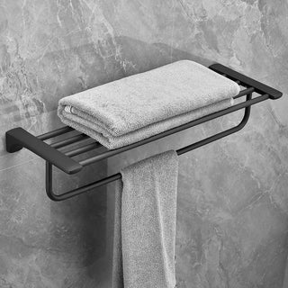 Plantex Space Aluminium Towel Rack with Fix Towel Rod/Towel Bar/Towel Hanger/Stand for Bathroom/Loundry Room/Kitchen/Bathroom Accessories (970, Black)