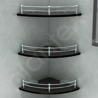 Plantex Premium Black Glass Corner Shelf for Bathroom/Wall Shelf/Storage Shelf (12 x 12 Inches - Pack of 3)