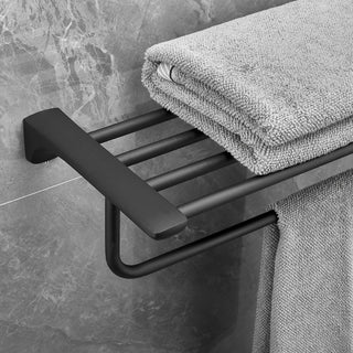 Plantex Space Aluminium Towel Rack with Fix Towel Rod/Towel Bar/Towel Hanger/Stand for Bathroom/Loundry Room/Kitchen/Bathroom Accessories (970, Black)