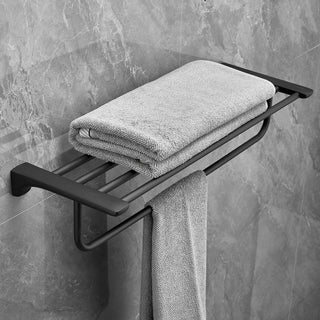 Plantex Space Aluminium Towel Rack with Fix Towel Rod/Towel Bar/Towel Hanger/Stand for Bathroom/Loundry Room/Kitchen/Bathroom Accessories (970, Black)