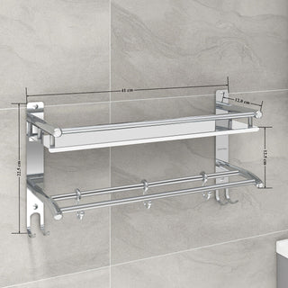 Plantex Elegant-Plus Stainless Steel Polished Wall-Mount Multipurpose 2 Tier Bathroom Shelf with Towel Holder (Chrome Finish)