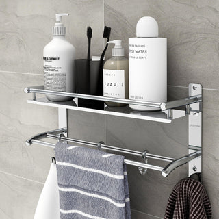 Plantex Elegant-Plus Stainless Steel Polished Wall-Mount Multipurpose 2 Tier Bathroom Shelf with Towel Holder (Chrome Finish)