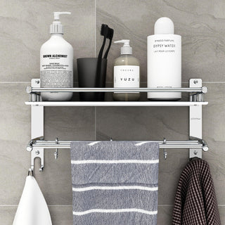 Plantex Elegant-Plus Stainless Steel Polished Wall-Mount Multipurpose 2 Tier Bathroom Shelf with Towel Holder (Chrome Finish)