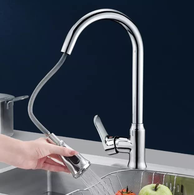 Plantex Designer Single Lever Sink Hot & Cold Water Mixer Pull Down Tap/ Kitchen Sink Faucet with Pull Out Sprayer Deck Mounted- Chrome Finish