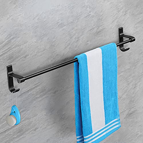 Plantex Aluminum SELF Adhesive Towel Rod/Holder with Side Hooks for Bathroom & Kitchen Accessories (24 Inch, Black)
