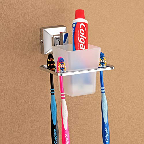 Plantex Stainless Steel 304 Grade Tumbler Holder/Tooth Brush Holder/Bathroom Accessories (Chrome) (Squaro)