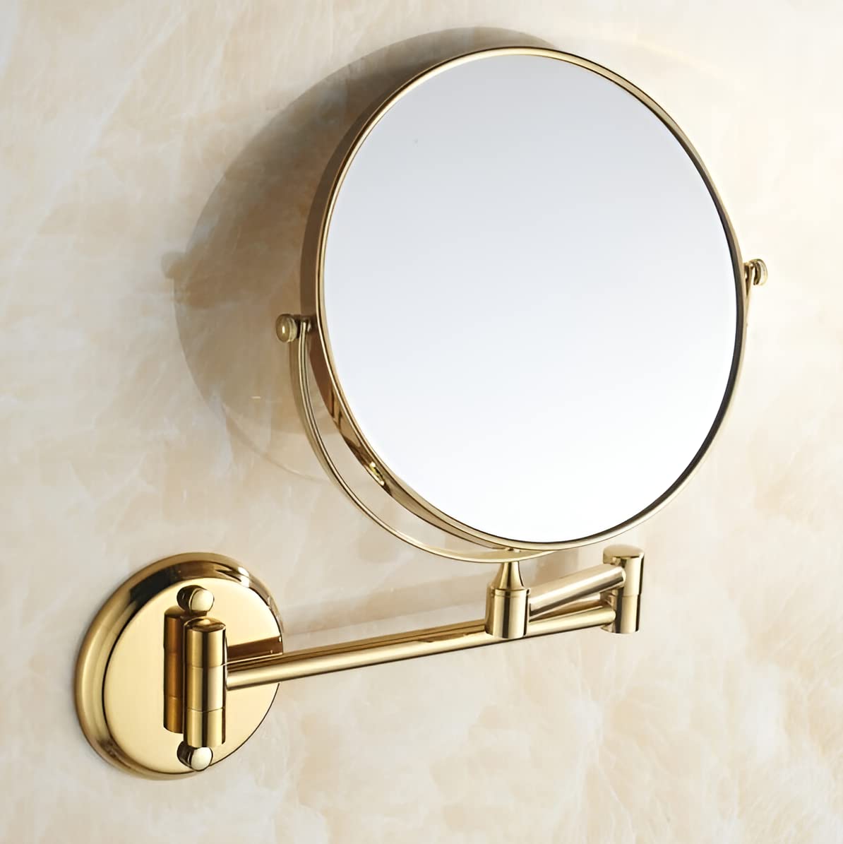 Plantex Brass and 304 Grade Stainless Steel Body Two-Sided 360° Swivel Mirror/Makeup Mirror/Vanity Mirror Wall Mounted, Brass Antique Finish (8 inches-10x)