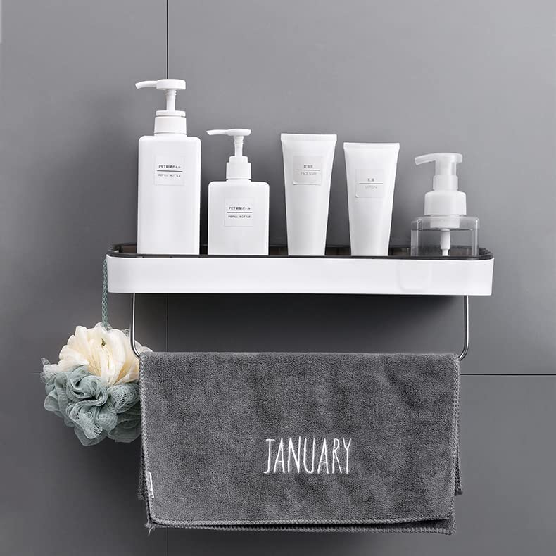 Primax Bathroom Accessories-Bathroom Shelf/Self-Adhesive Wall-Mount Shelf with Towel Hanger/Bathroom Organizer - (Pack of 1)