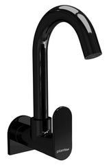 Plantex Pure Brass ORN-210 Sink Cock with (360 Degree) Swivel Spout/Single Lever Sink Tap for Kitchen Faucet with Teflon Tape & Wall Flange - Wall Mount (Black Glossy Finish)