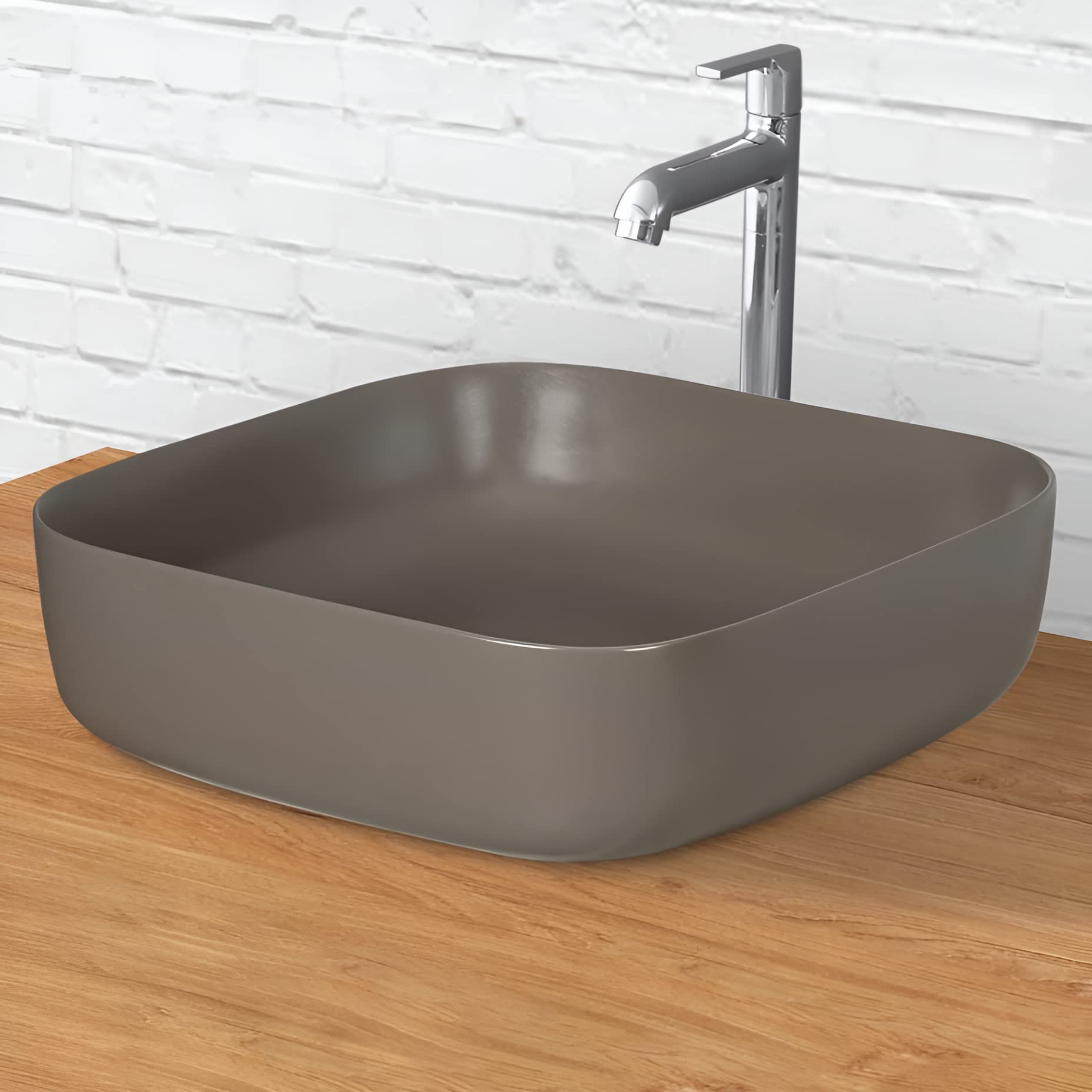 Plantex Premium Tabletop Ceramic Square Wash Basin/Countertop Bathroom ...