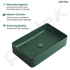 Plantex Designer Ceramic Basin for Bathroom/Washbasin/Countertop Rectangular Basin - Aqua Green