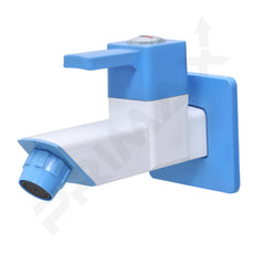 Plantex PTMT ES-111 Bibcock Water Tap for Bathroom with Teflon Tape and Plastic Wall Flange (Blue & White)