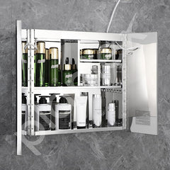 Plantex LED Mirror Cabinet for Bathroom with Defogger/Double Door Cabinet/Bathroom Organizer/Shelf - 18x18 Inches