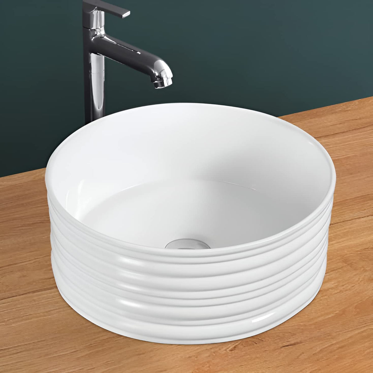 Plantex Platinium Ceramic Tabletop Round Wash Basin/Countertop Bathroom Sink (White, 16 x 16 x 6 Inch)