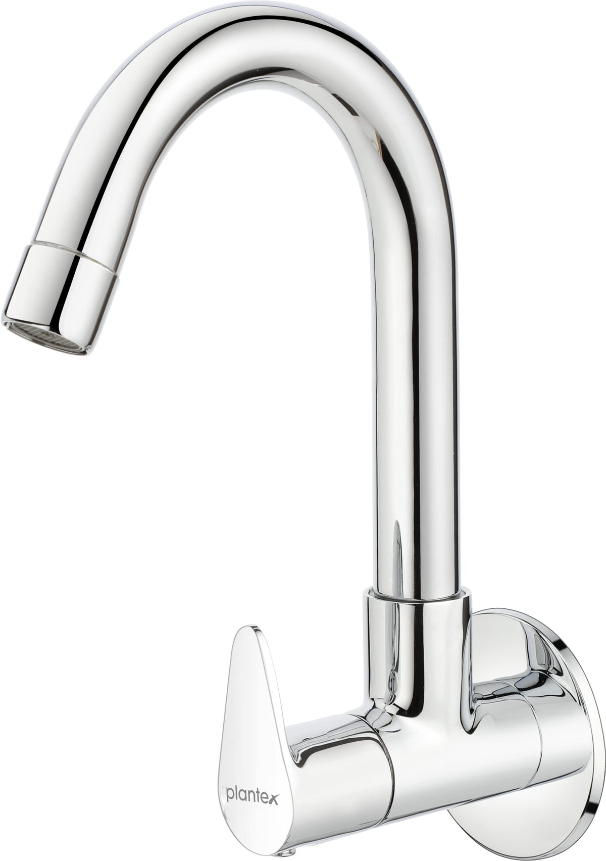 Plantex Pure Brass PAC-1810 Single Lever Sink Cock with (High Arch 360 Degree) Swivel Spout for Kitchen Faucet/Sink Tap with Brass Wall Flange & Teflon Tape (Mirror-Chrome Finish)
