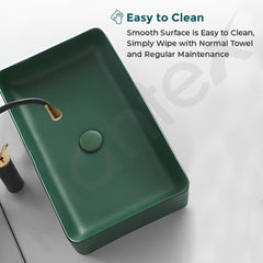 Plantex Designer Ceramic Basin for Bathroom/Washbasin/Countertop Rectangular Basin - Aqua Green